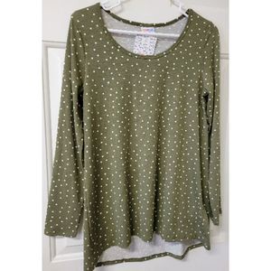 Lularoe Lynnae Long Sleeve Tunic Top hi low Green White Polka Dot SZ SMALL S NEW
